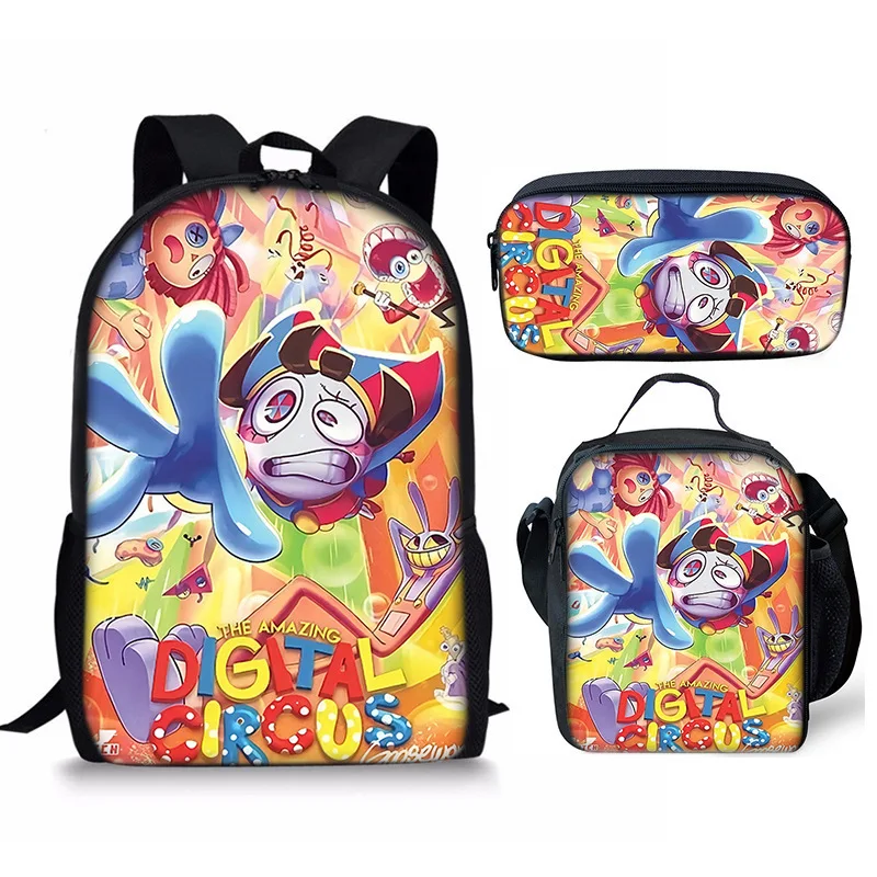 Nylon Backpack With Amazing Digital Circus Prints Cartoon Anime Game School Bag Custom Large Capacity Kids Bags For Boys Girls