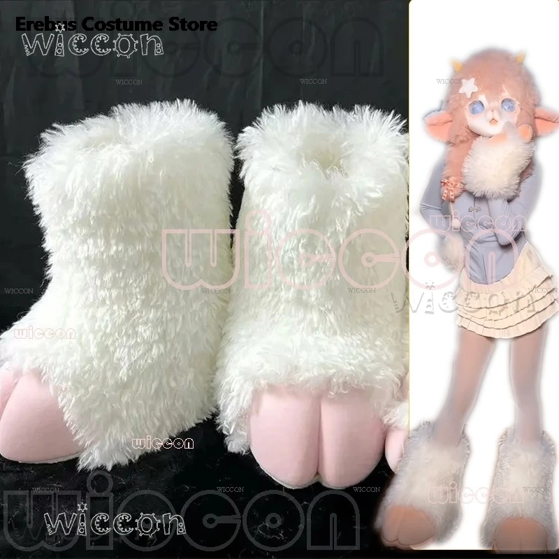 Fursuit Cosplay Paw Shoes Kigurumi Accessories Frizz Furry Kig Cosplay Sheep Trotters Boots Cute Fluffy Animal Party Wearable