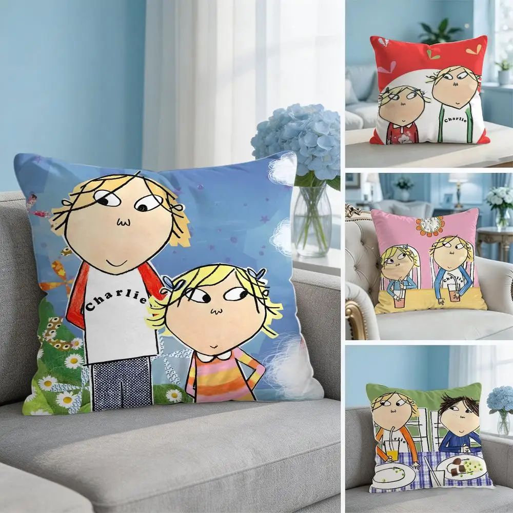 Cartoon C-Charlie And Lola Cushion Cover Soft Short Plush Throw Pillow Cover Hidden Zipper Cutecore Sofa Bedroom Home Decor