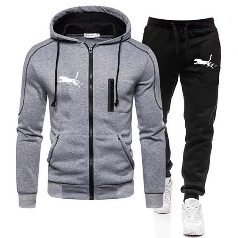 Fashion Tracksuit Men Suit Autumn New Zipper Cardigan Jacket+Sweatpants Stripe Running Fitness Basketball Jogging 2 Piece Set