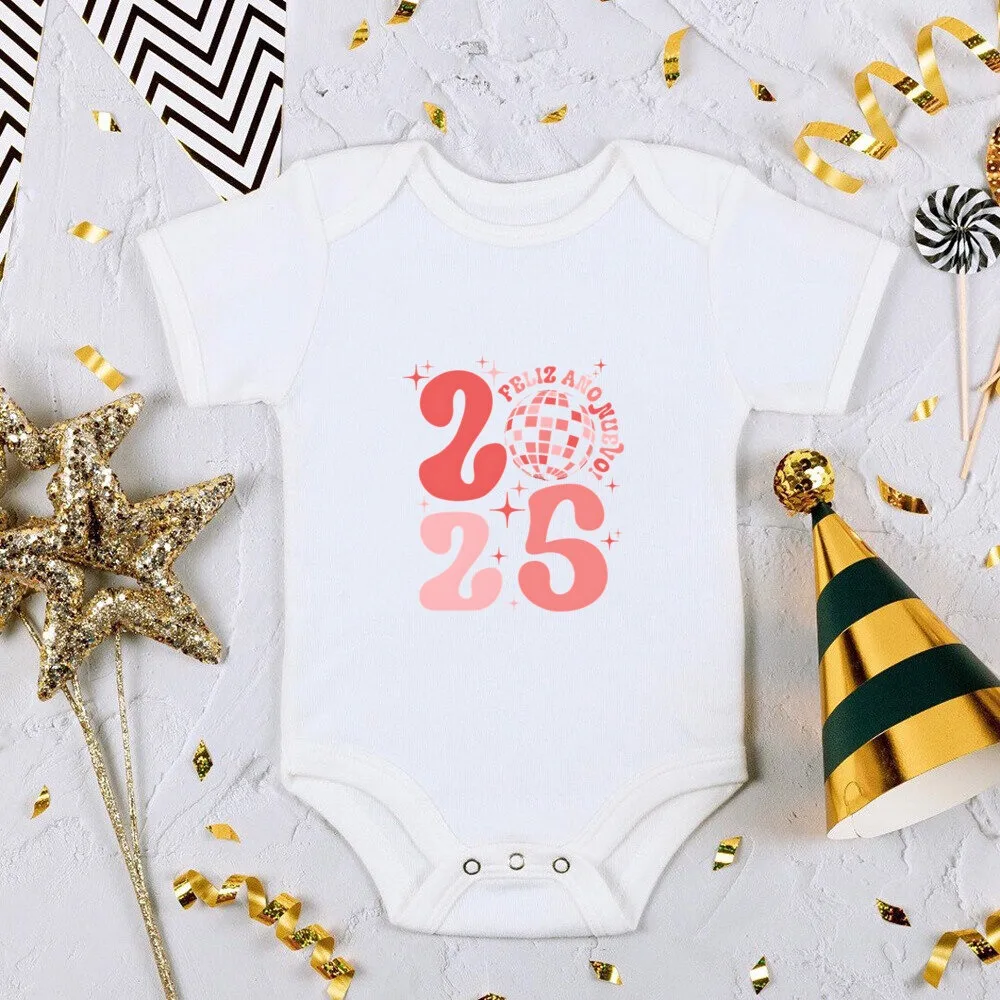 Hello 2024 Baby Romper Infant New Year Romper Boys Girls Clothes New Year Party Baby Gift Outfits Toddler Short Sleeve Playsuit