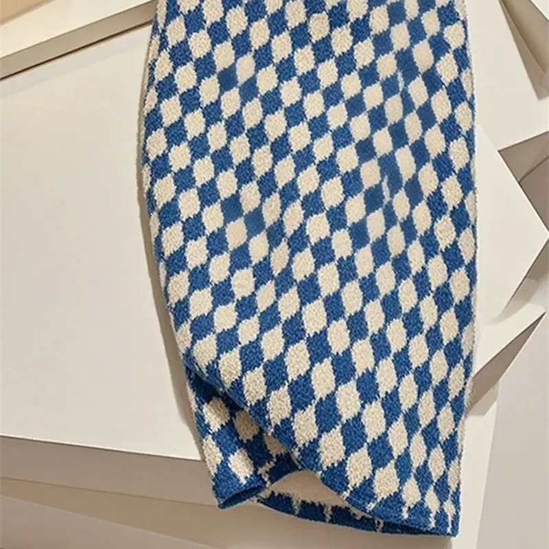 กระโปรงทรงดินสอผ้าถักลายสก็อตเอวสูงทรงเข้ารูปสำหรับผู้หญิง แฟชั่นใหม่ เสื้อผ้าผู้หญิง