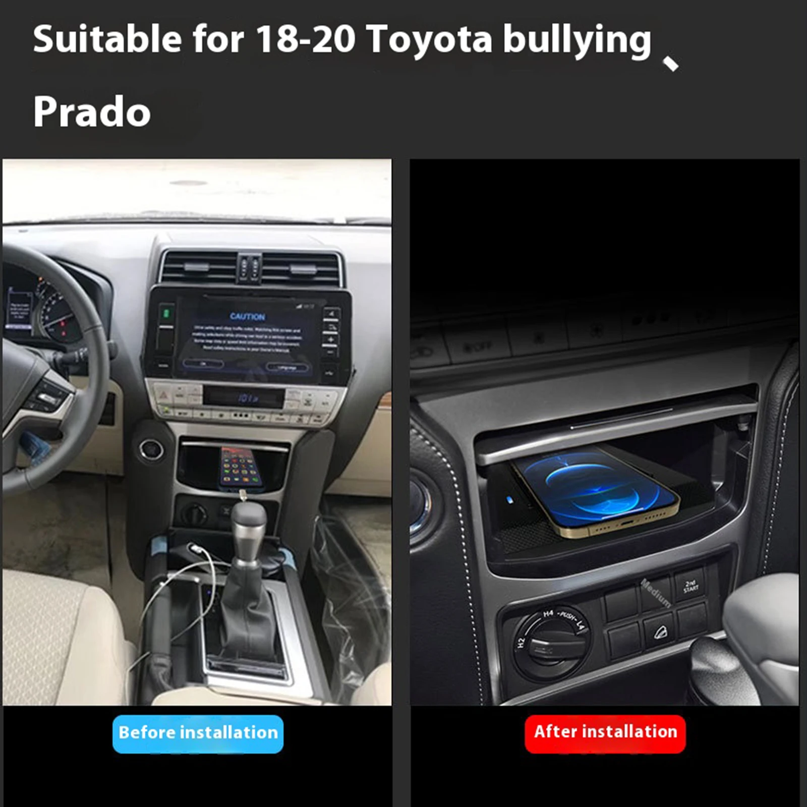2 Din for Toyoa Land Cruiser Prado 2010-2021 Car Wireless Mobile Phone Charger Center Console Storage fast charge plate holder