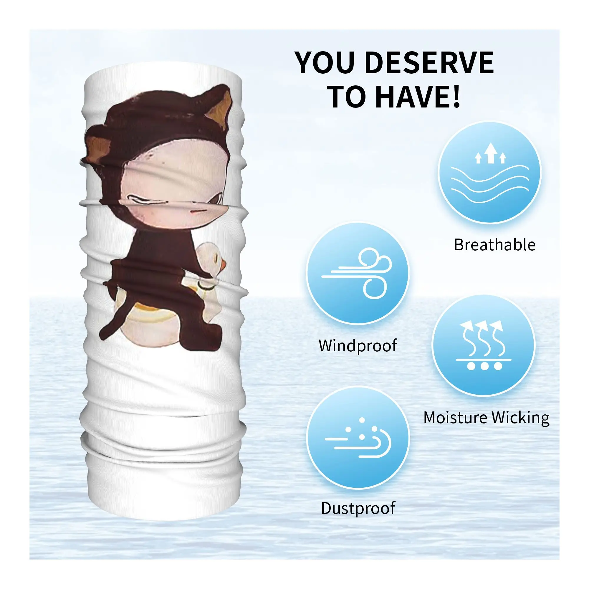 Yoshitomo nara Bandana Neck Gaiter Printed Wrap Scarf Multifunction Headwear Outdoor Sports For Men Women Adult Breathable