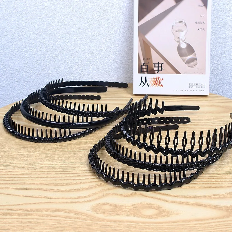 Simple Black Plastic Long Tooth Headband Non-slip Headband Bright Spray Paint Tooth Comb Hairpin Wave Braid Headpin