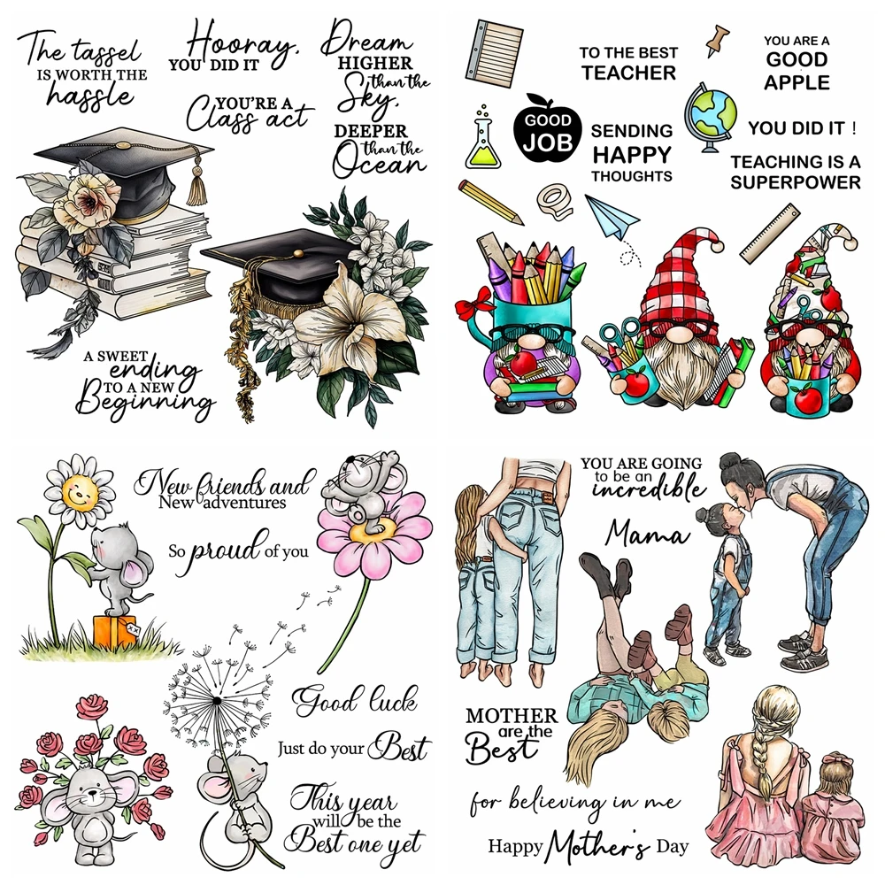 Abschlusssaison, Bücher und Blumen, transparente Stempel und Stempel, Maus-Silikonstempel für die Kartenherstellung, DIY-Scrapbooking-Zubehör