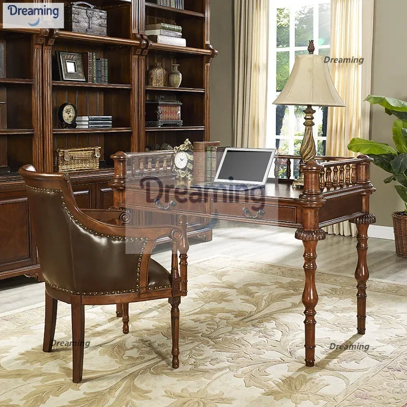 

Американский ретро-стол, элитный дизайнерский маленький письменный стол, европейский антикварный старый письменный стол для спальни, письменный стол из цельного дерева
