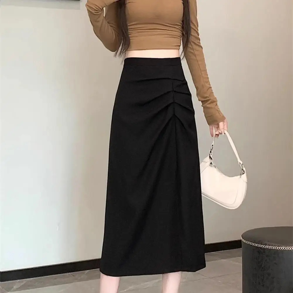 

High-waisted Skirt Stylish Women's Midi Skirts High Waist A-line Skirt with Side Slit Design Plaid Loose Fit Polyester for Work