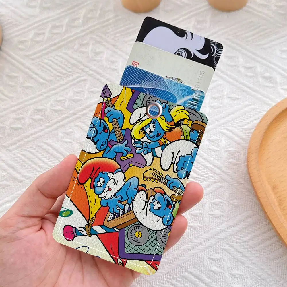 Cartoon S_Smurfs Anime Style PU Access Card Holder with Keychain - Executive Protection for Bank card,Subway, Bus Card case