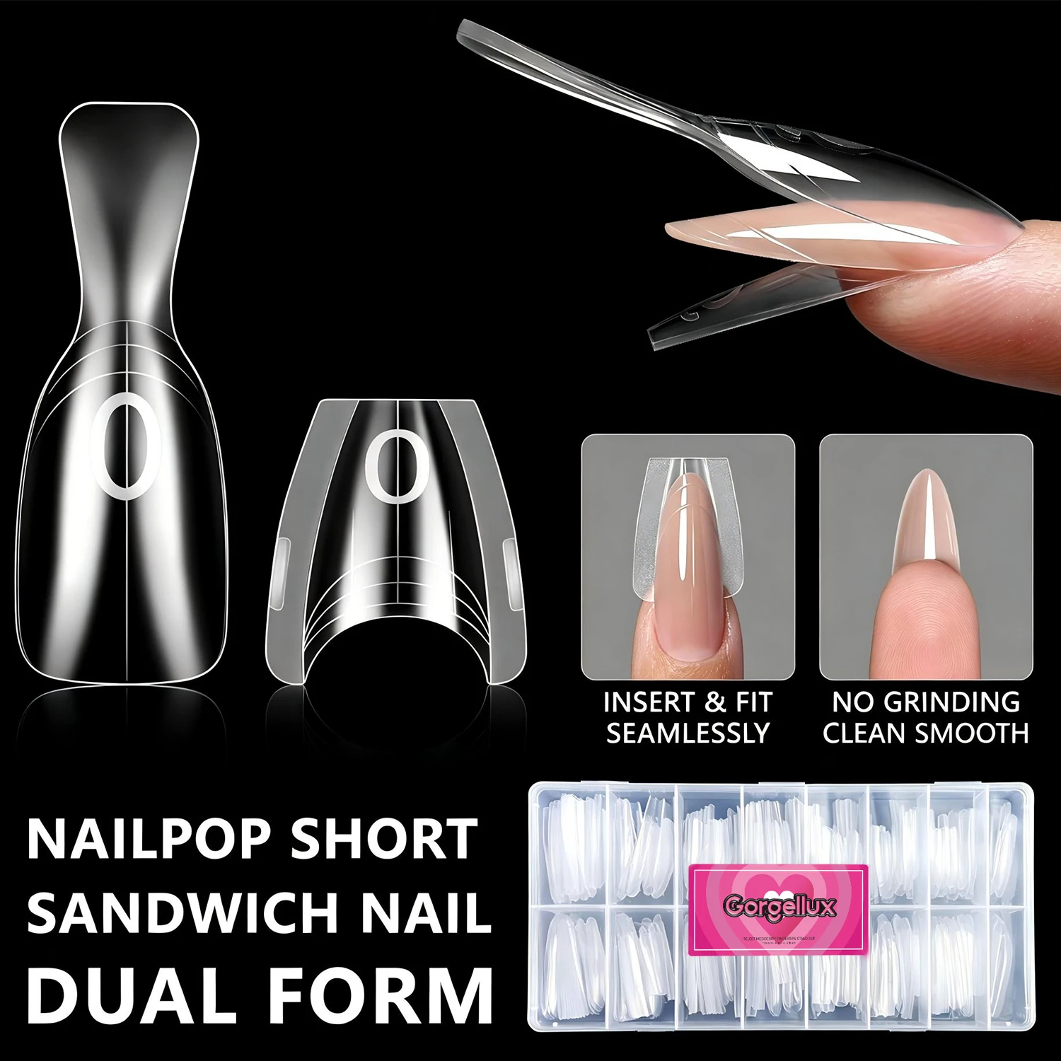 

Gorgellux Short Sandwich 15 sizes Nail Forms Oval Top/Bottom Nail Extension Molds Acrylic Gel Nail Tips Salon DIY Art 240pcs