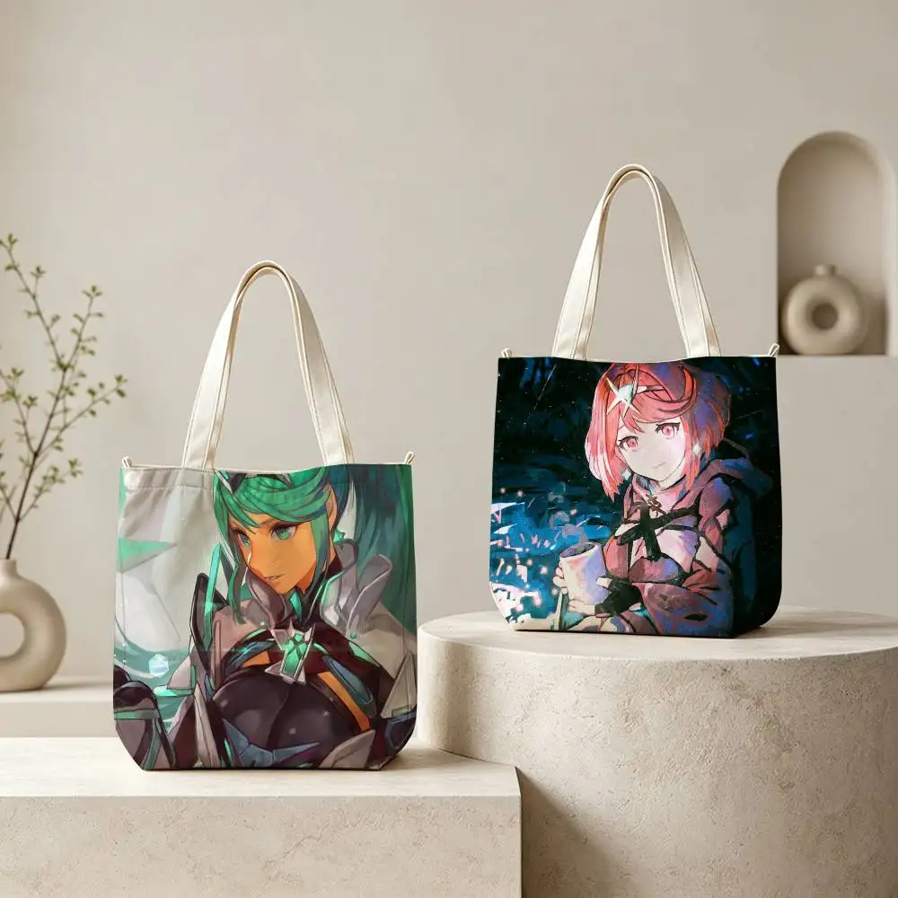 Game Xenoblade Chronicles 2 Tote Bag for Women Reusable Shopping Tote Bag Zippered Shoulder Bags Print