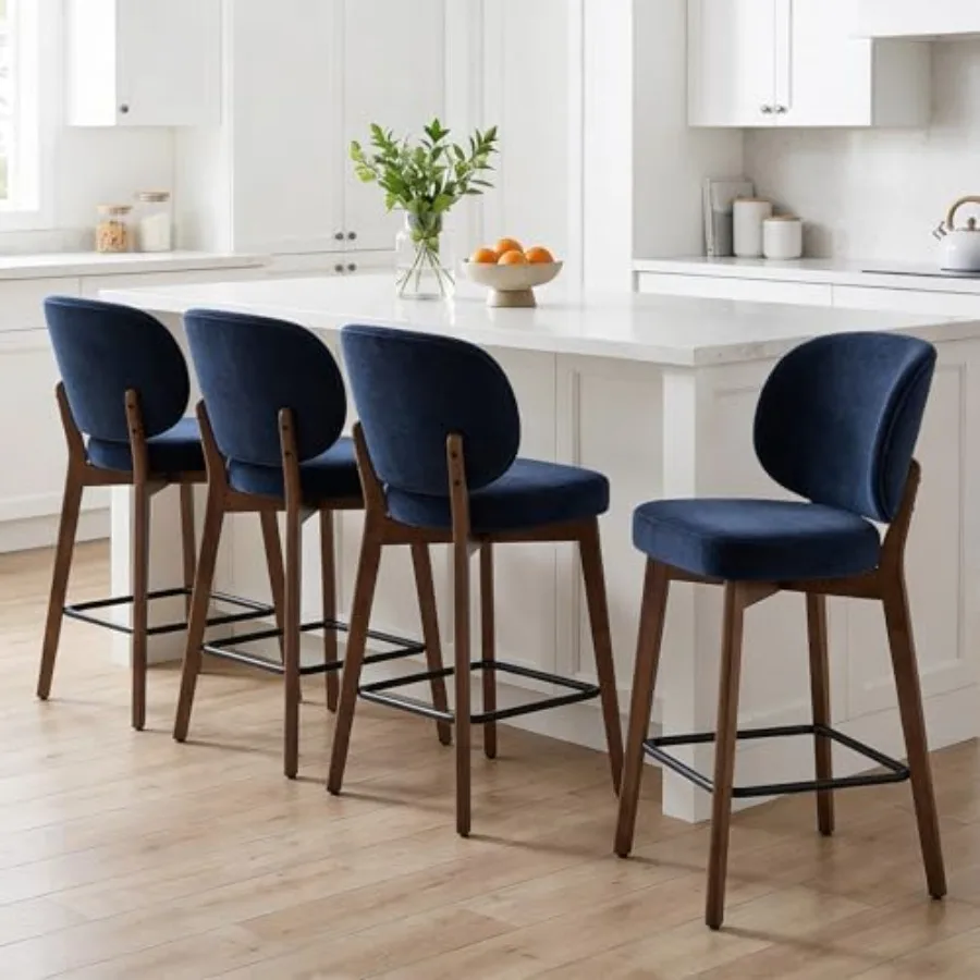 

Bar Stools Set of 4, 26" Counter Height Bar Stools with Curved Backrest and Footrest, Chenille Barstools Upholstered Modern Cou
