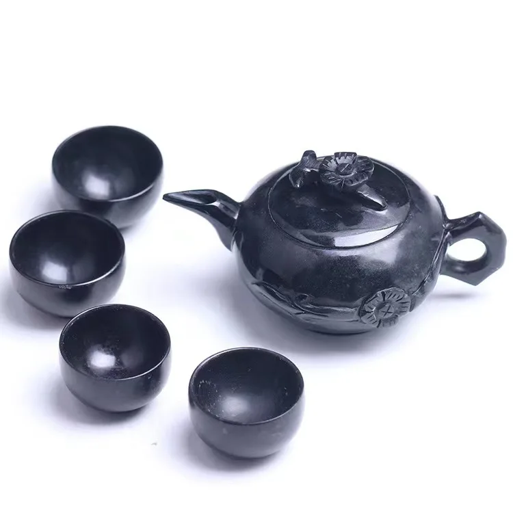 

Natural Jade Tea Set Chinese Tea Ceremony Tibetan Medicine King Stone Magnetic Jade Kung Fu Teaset Gift 1 Teapots 4 Teacups