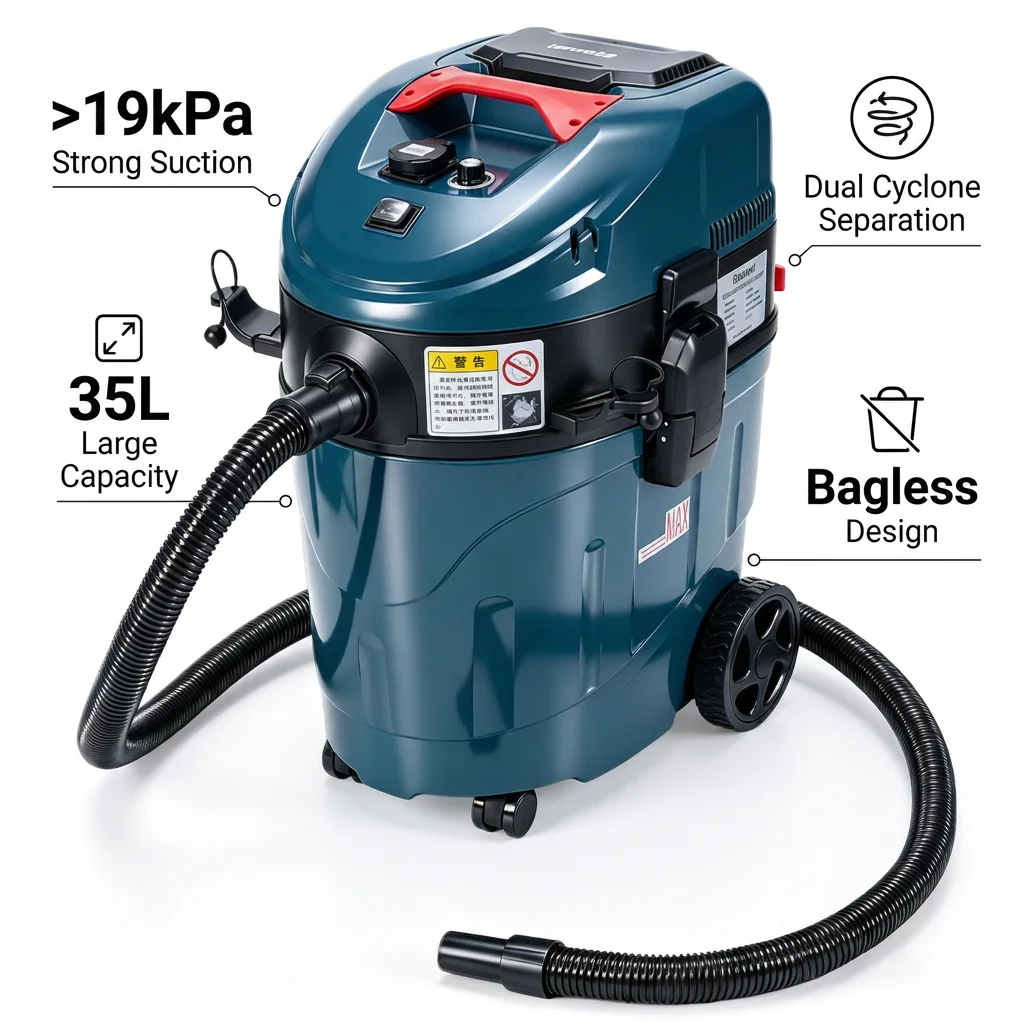 ECAWEI Bagless Electric Dual Cyclone HEPA Filter Powerful Suction Wet and Dry Industrial Vacuum Cleaner Dust Collector
