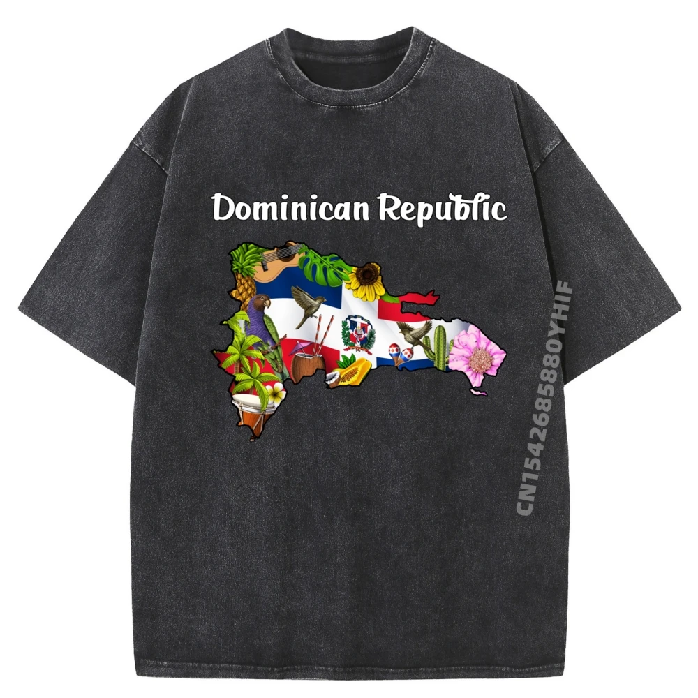 

Dominican Republic Map Dominican Flag Heritage Hispanic Men T Shirts High Quality Harajuku Washed Shirt