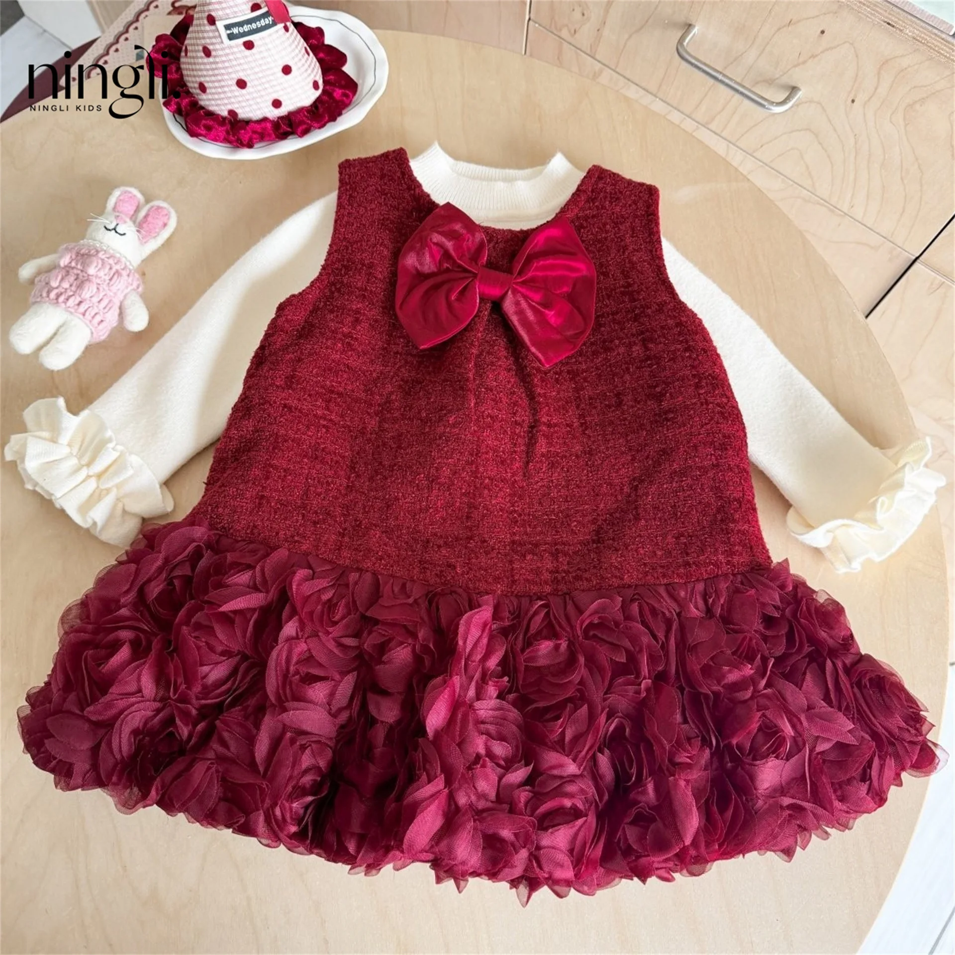 

Girls Dress Autumn and Winter New Children's Bow Puffy Vest Princess Dress Girls Dress Fashion