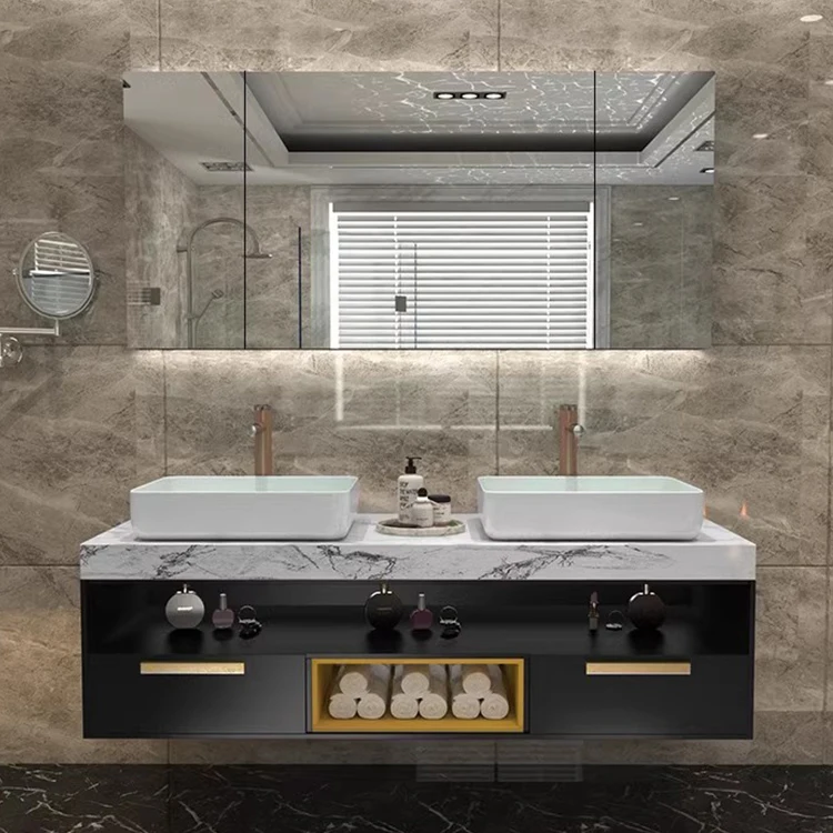 Luxury Large LED Backlit Smart Bathroom Mirror Cabinet with Sink Vanity for Modern Bathroom view 4