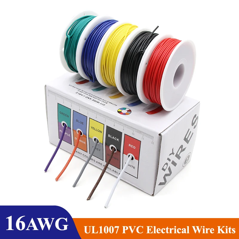 

（5 Colors Mix Kit）UL1007 Electronic Wire 16AWG PVC Insulation Tinned Copper Cable Stranded Electrical Line PCB Wire