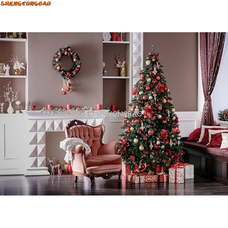 SHENGYONGBAO Christmas Photography Background Indoor Christmas Tree Baby Portrait Backdrops For Photo Studio Props  STL-01
