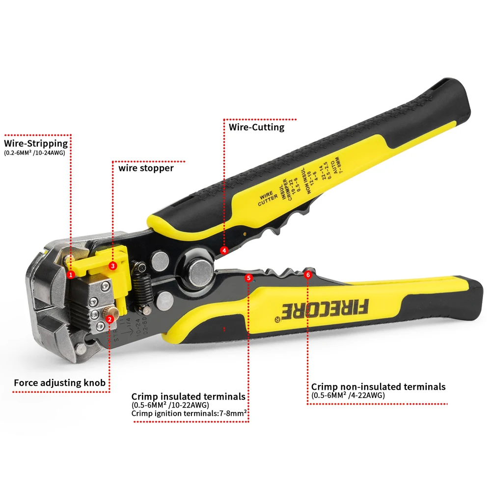 FIRECORE Wire Stripper Tools Multifunctional Pliers Automatic Stripping Cutter Cable Wire Crimping Electrician Repair Tools