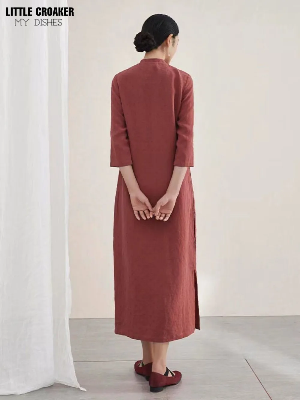 Cotton Chinese and Hemp 2023 Spring/Summer New Cotton Cheongsam and Hemp Art Retro 3/4 Sleeve Dress Women\'s Improved Qipao Women