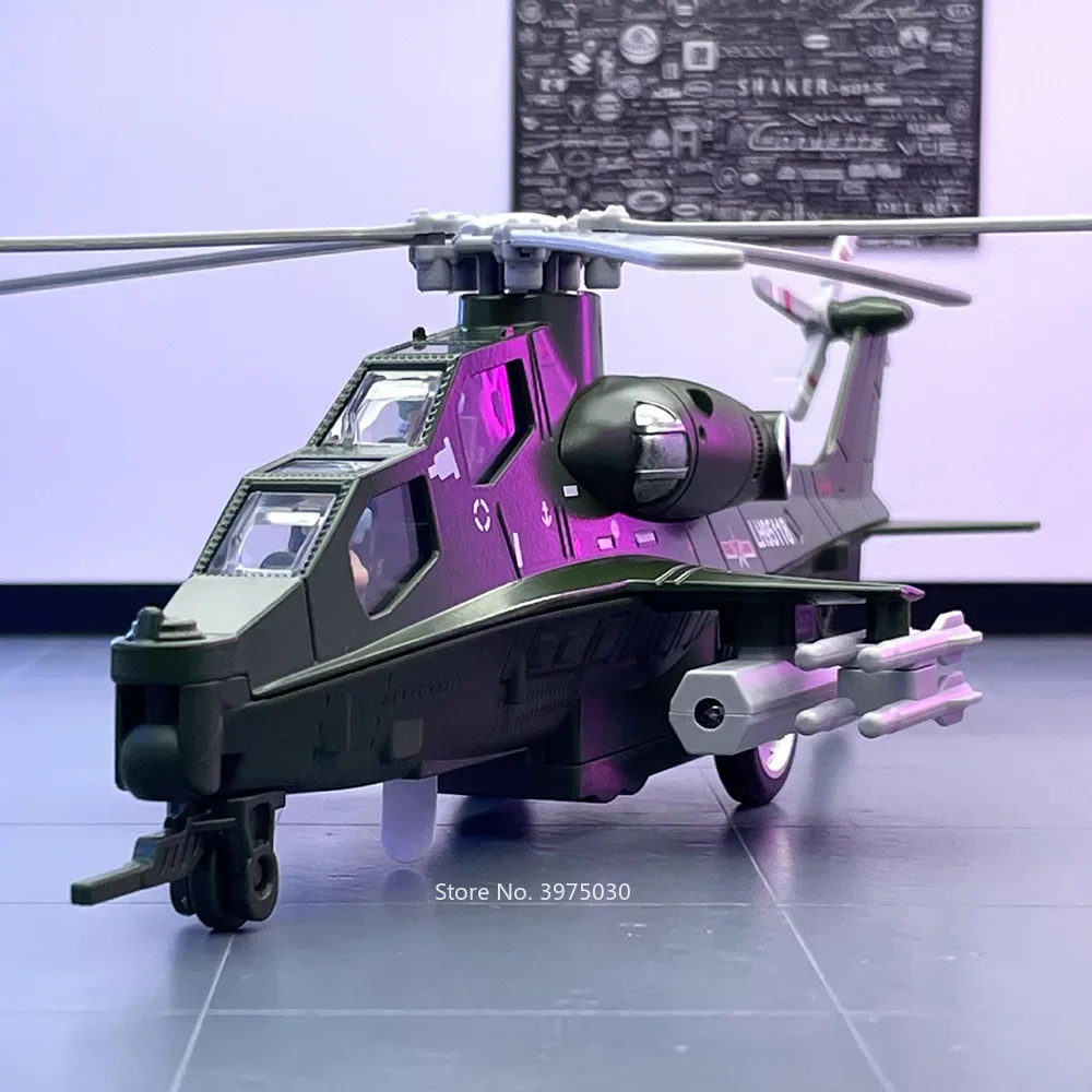 24.5CM Alloy Diecast CAIC Z-10 Helicopter Toy Models with Sound Light Fighter Plane Wheel Pull Back Aircraft for Children Toy