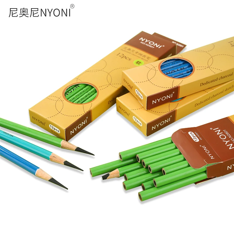 NYONI 12pcs Charcoal Pencil Black Soft/Medium/Hard Carbon Pencil Wooden Charcoal Pencils For Sketching Drawing Stationery 2801