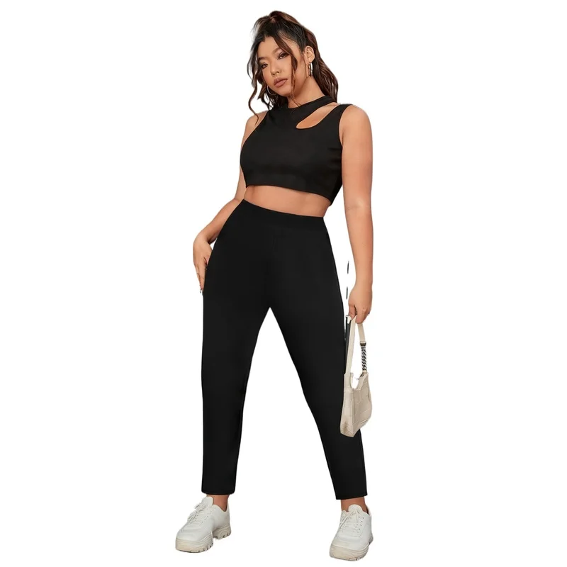 

2026 Black Plus Size Skinny Elastic Pants Commute & Casual Wear