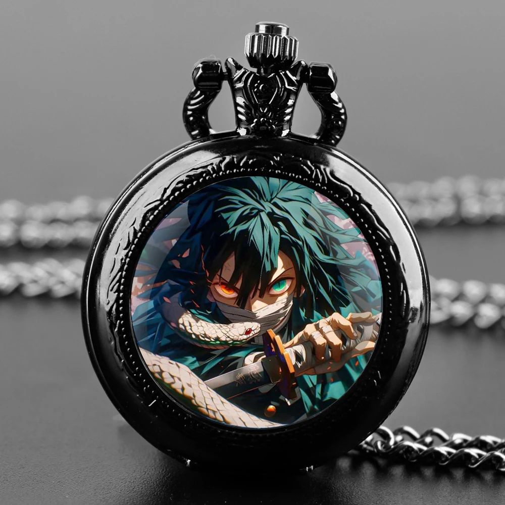 

Demon Slayer Obanai Iguro Vintage Quartz Pocket Watches for Women Men Watch Unique Pendant FOB Clock Necklace Jewelry Gifts