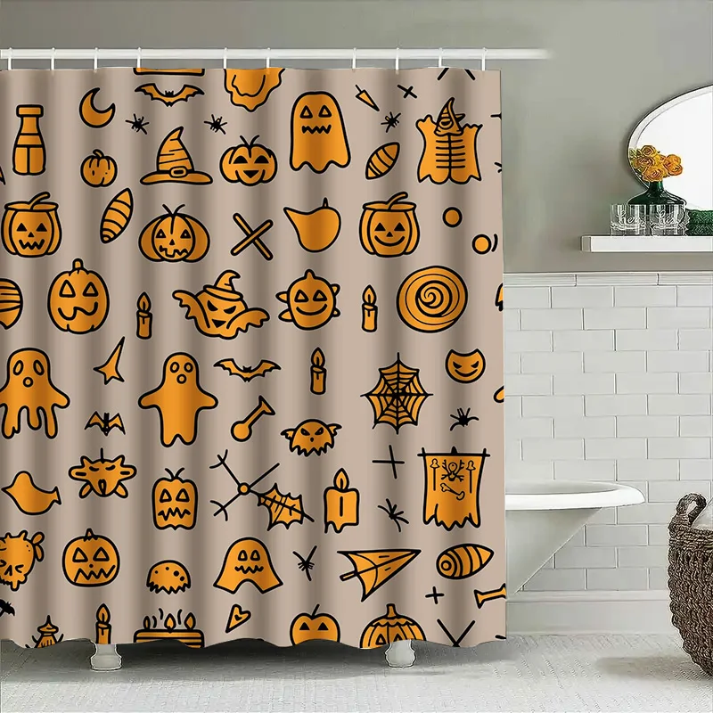 

Туну Хэллоуин тематическая детская занавеска для душа с рисунком призрака тыквы летучая мышь паук рисунок милый тканевый декор для ванной комнаты