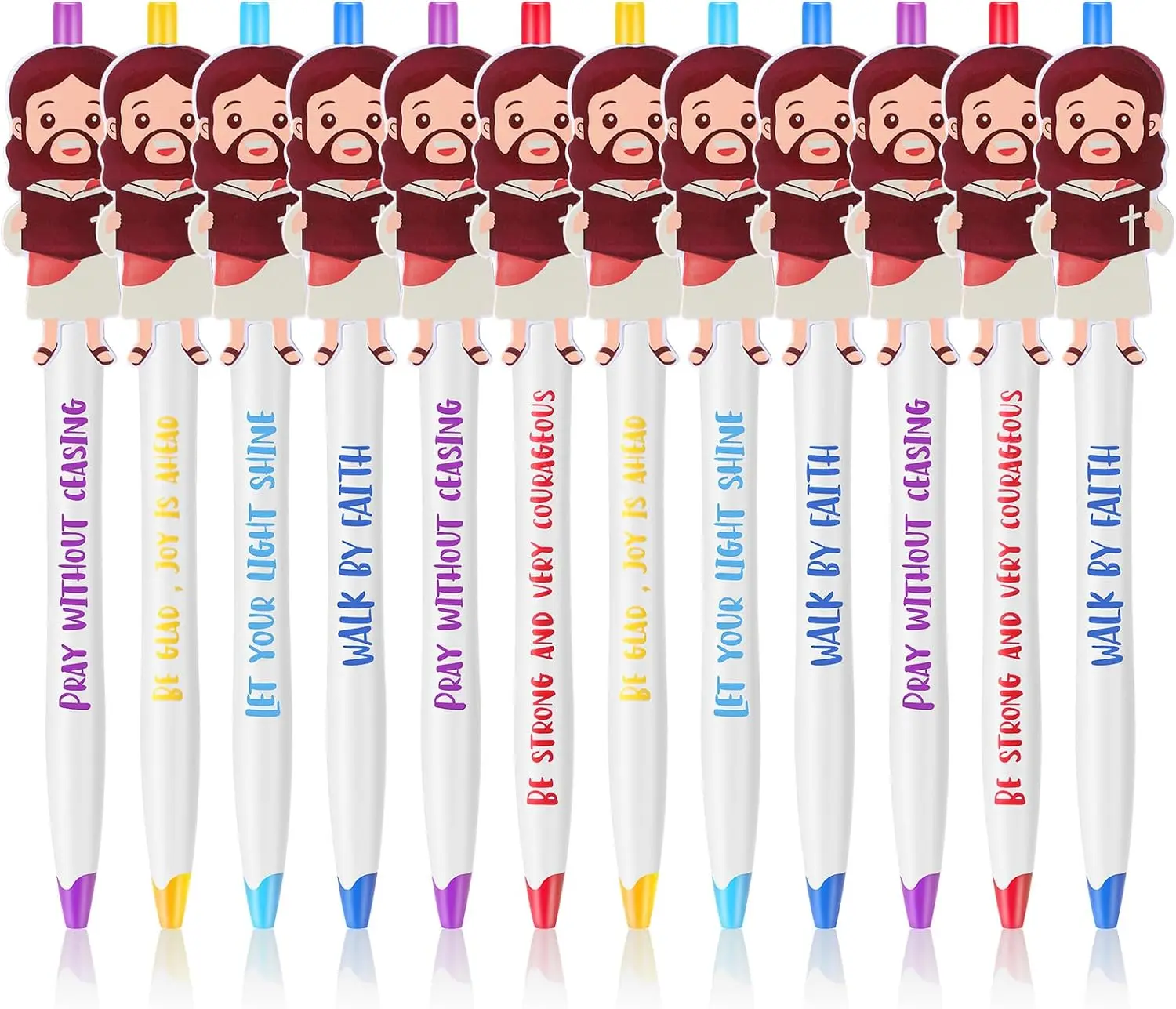 CroBlissful 12 Pcs Christian Jesus Pens Bulk for Kids VBS 2026 Bible Verse Ballpoint Pens Illumination Decorations Back-to-school Supplies with Inspiring Quotes Religious Gifts for Baptism Sunday