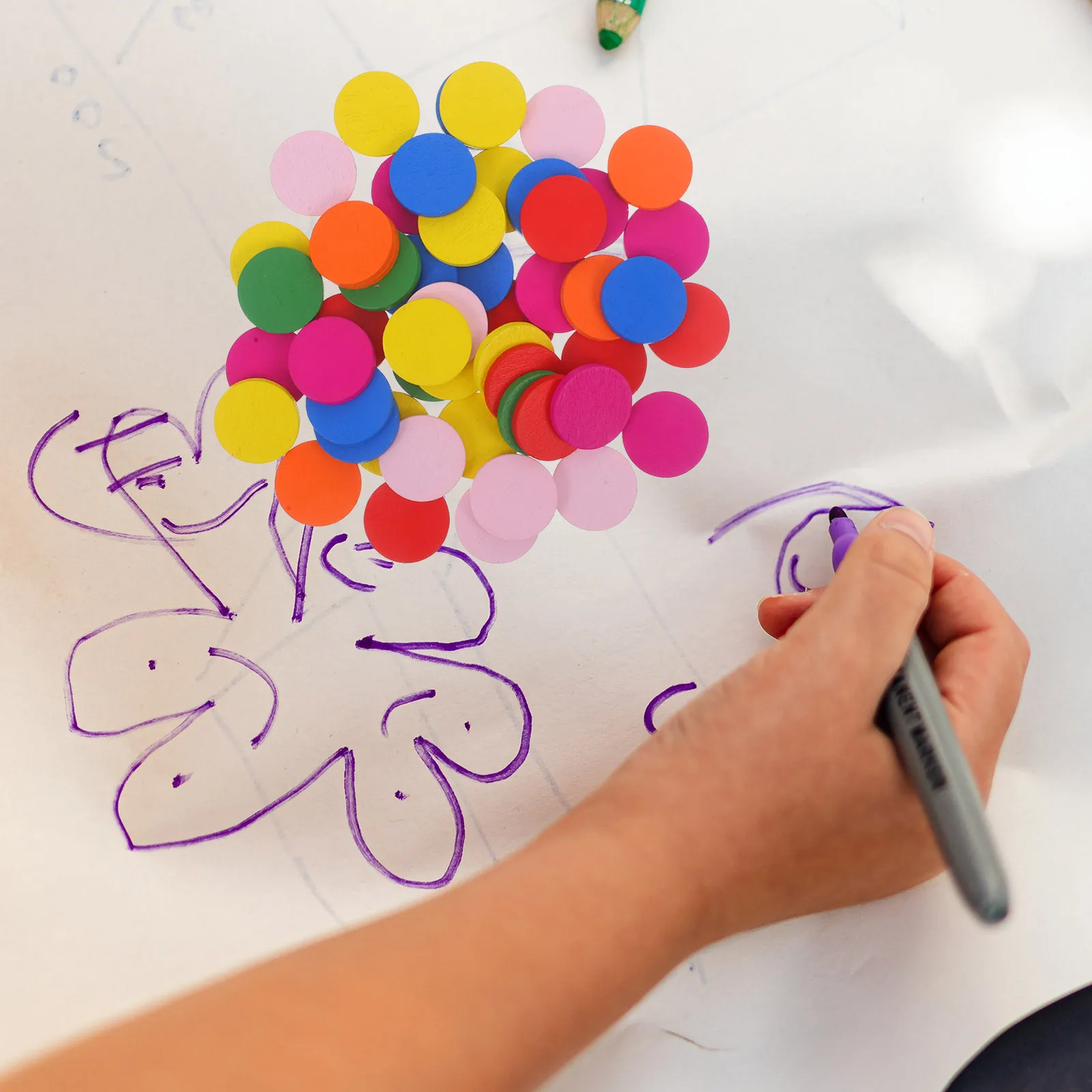 

50Pcs Round Wood Pieces Colorful Math Teaching Discs Wooden Chips Learning Tools for Pupils Children DIY Wood Piece Round