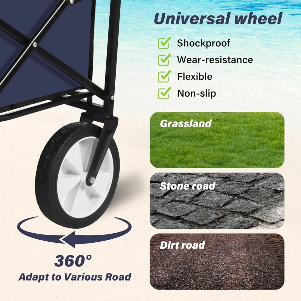 Collapsible Garden Cart with 360 Swivel Wheels, Adjustable Handle, 220lbs Capacity for Camping and Outdoor Use