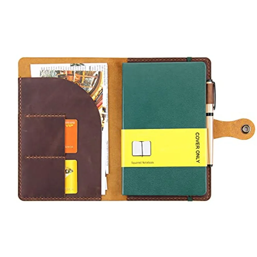 

Обложка для блокнота Moleskine ручной работы, большой размер 5"x8.25", винтажная кожаная обложка с держателем для ручки и застежкой-кнопкой