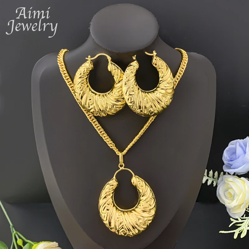 Beliebtes afrikanisches 18-Karat-vergoldetes Kupfer-Schmuckset für Frauen, Ohrringe, Anhänger, Halskette, brasilianische Braut- und Hochzeitsgeschenke