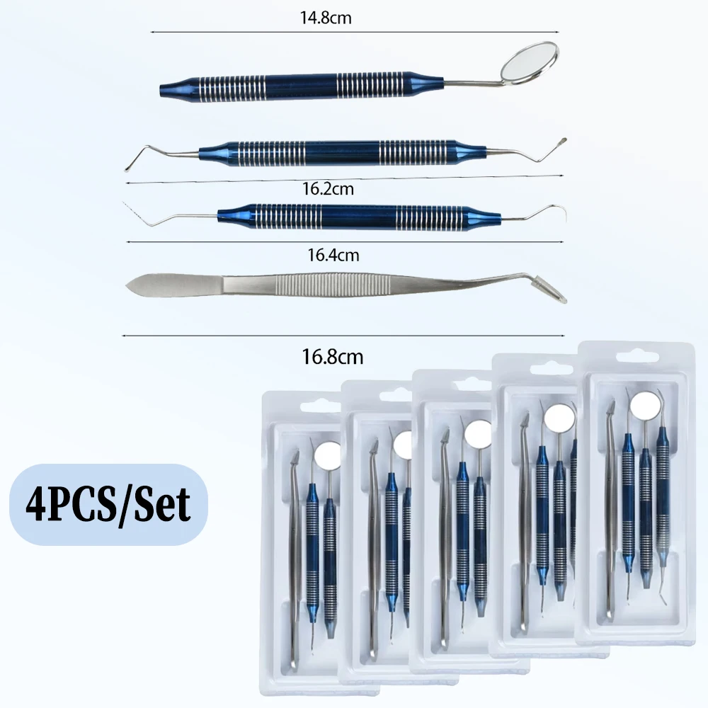

4 шт./компл., скребок для чистки полости рта, зеркальный скалер, набор для удаления налета, инструмент для ухода за нержавеющей сталью, высокотемпературная дезинфекция