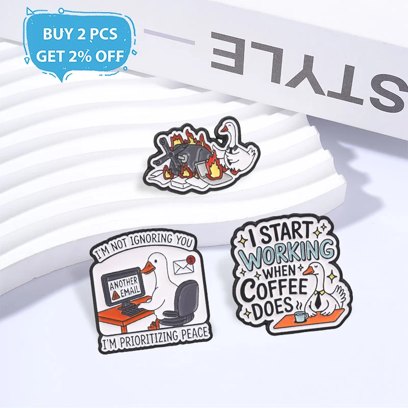 Cute Cartoon Office Goose Badge Humor Work Enamel Pins Fashion Lapel Metal Brooches Backpack Clothes Jewelry Gift for Friends