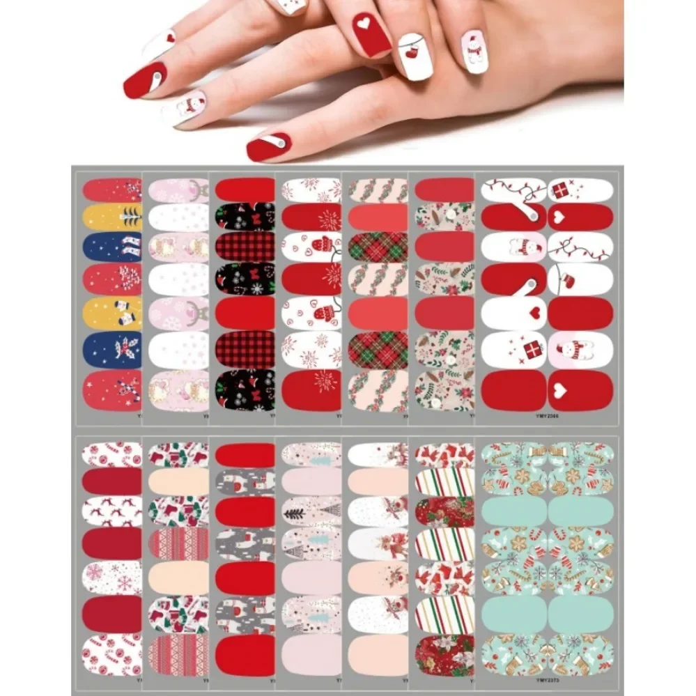 

14pcs Artificial Nails Stickers Art Set Press On Nail Stickers Santa Claus Snowflake Nail Art Decoration Full Sticker Finished