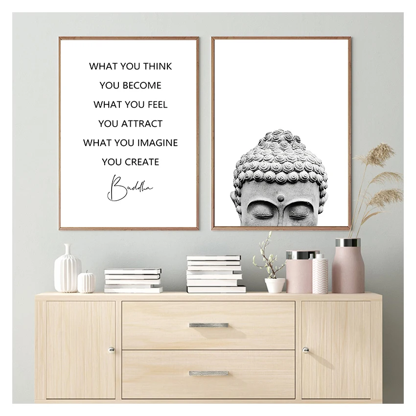 And Poster Black White Yoga Gift Art Canvas Painting Buddha Wall Picture for Living Room Decor Buddha Statue Boho Wall Art Print