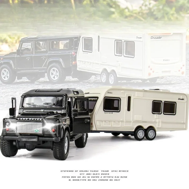 จําลอง 1/32 Land Rover RV รุ่นเสียงและแสงดึงกลับเด็กของเล่นรถของขวัญวันเกิด Camping รถ