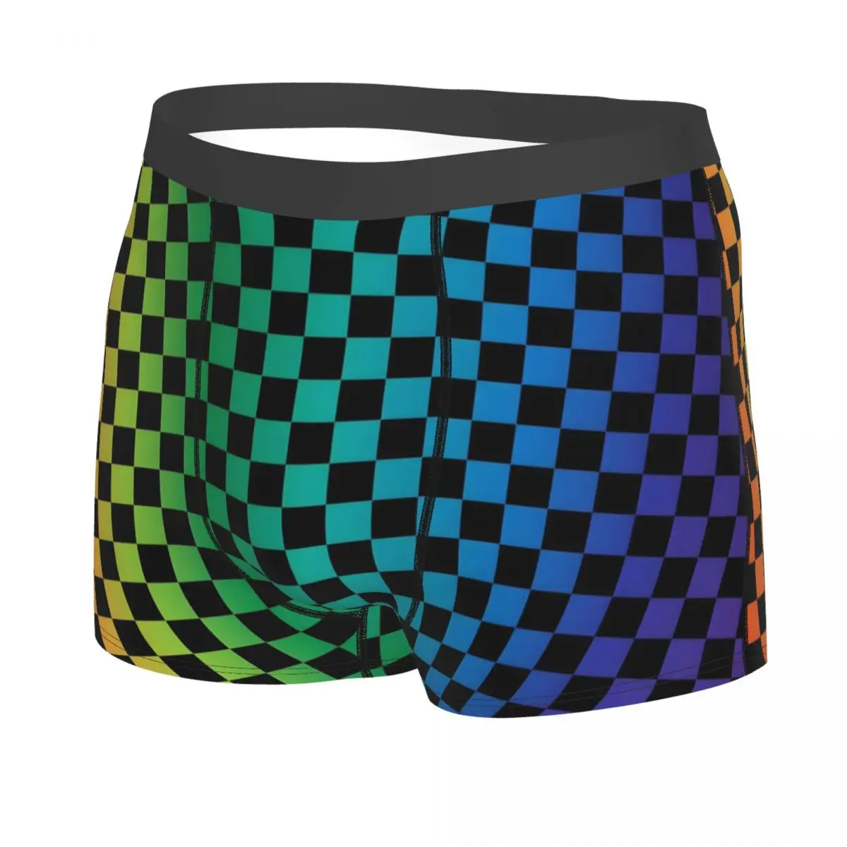 Custom Black And Rainbow Squares Pattern Checkered Flag Underwear Male Print Boxer Shorts Panties Briefs Breathable Underpants