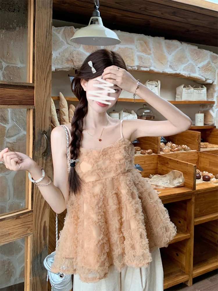 

Уникальный красивый розовый топ на бретельках из кружева для женщин, летний свободный топ Bal Svel, высококачественный, для повседневной носки, средней длины