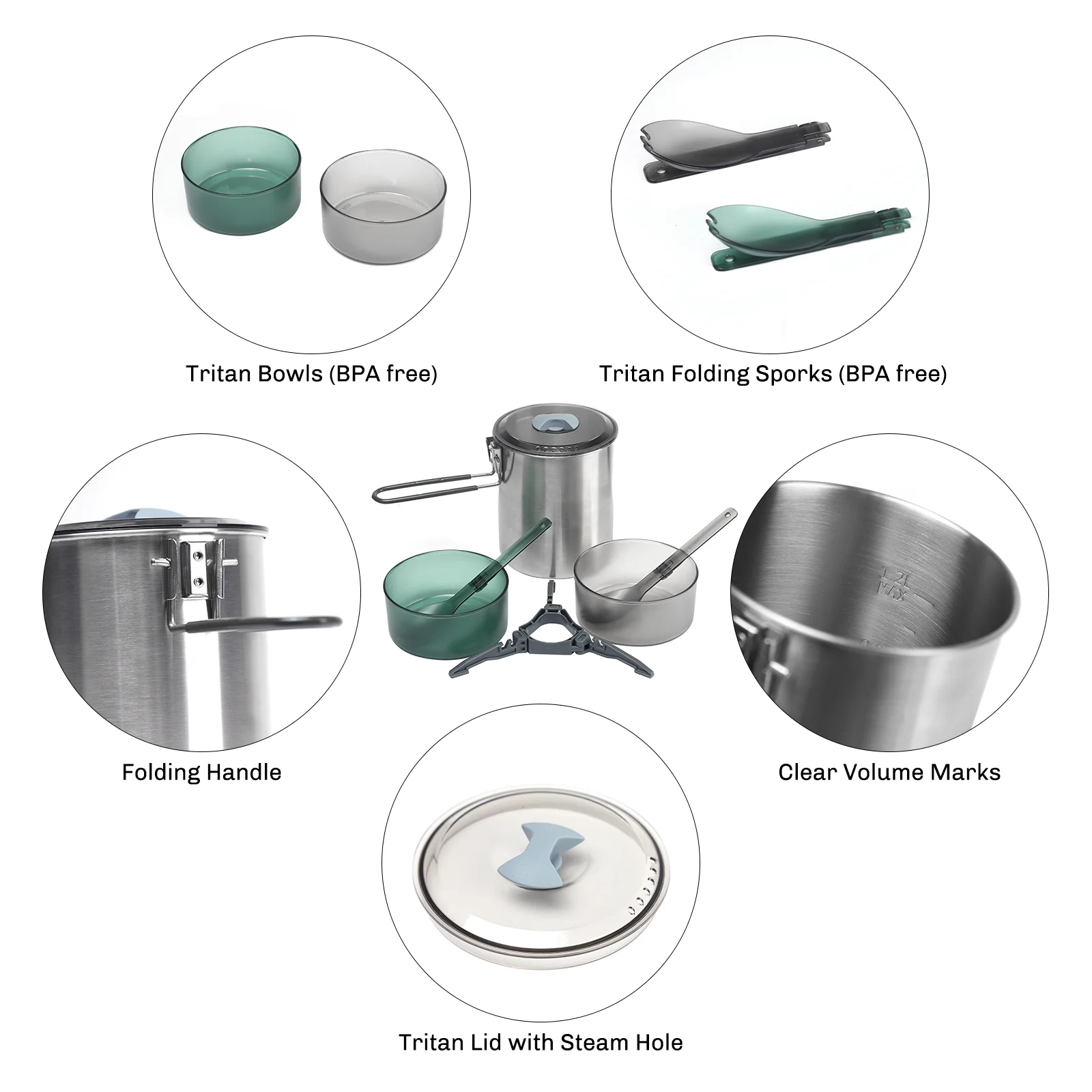 Fire-Maple Antarcti Duo Camping Cooking Set 1.6L Stainless Pot Hiking Picnic Cookware Dishes Tableware Utensil For Tourism