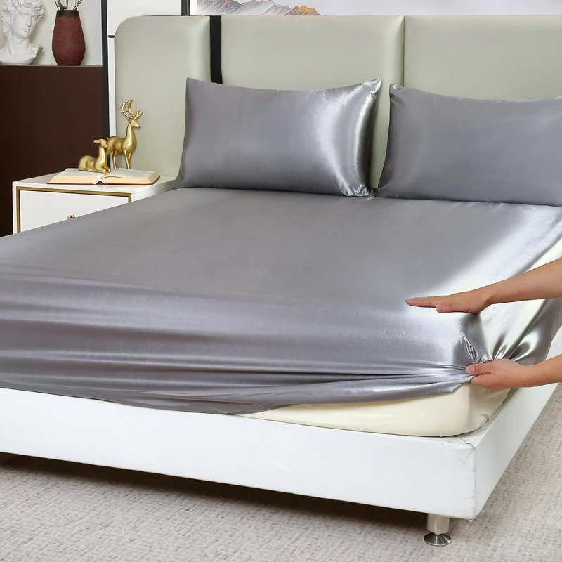 

Атласная шелковистая простыня с боковым карманом для хранения, простыня Queen для одинарной двойной полной нижней простыни, дропшиппинг