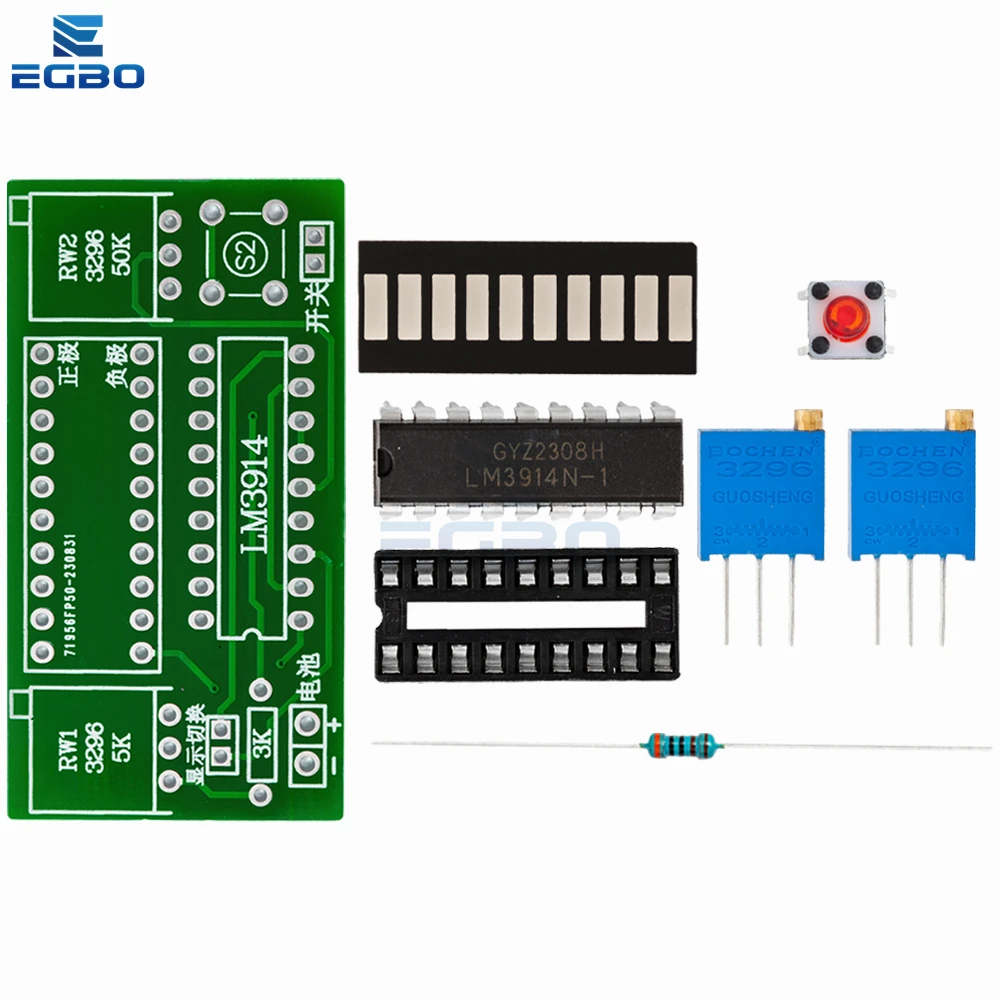 EGBO LM3914 10 Segment 3.7V Lithium 12V Battery Capacity Indicator Module Power Level Tester LED Display Electronic DIY Kits