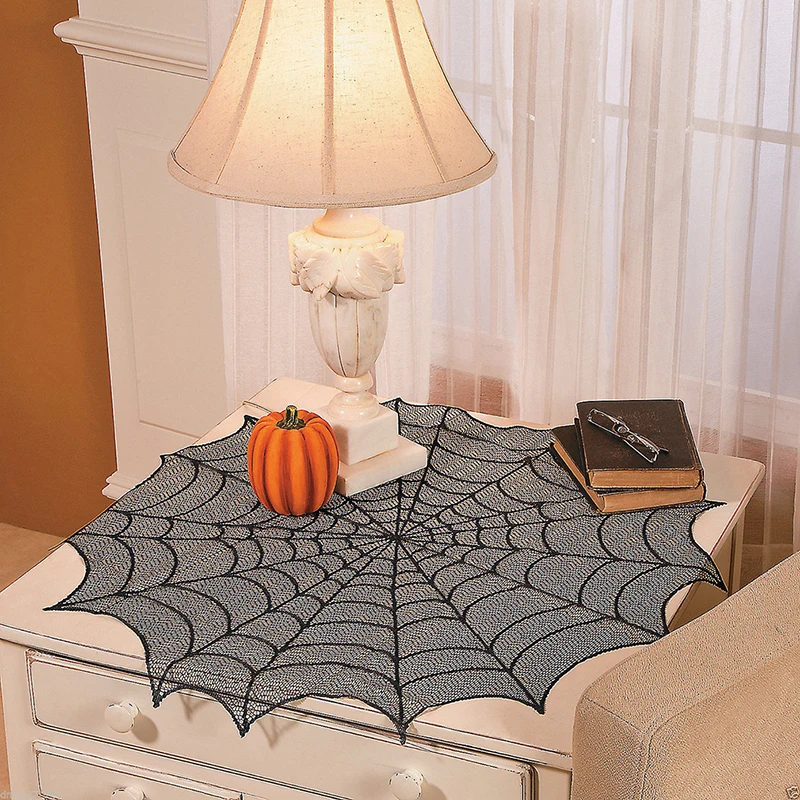 1pc halloween rendas aranha web toalha de mesa retângulo lareira cachecol capa móveis decoração abajur festa de halloween decoração