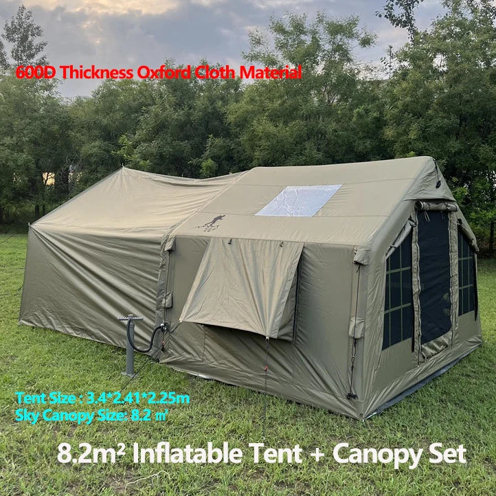 

Надувная палатка для кемпинга на открытом воздухе, 8,2 м2 с усиленным навесом, ткань Оксфорд 600D, водонепроницаемая и ветрозащитная палатка для дома и путешествий