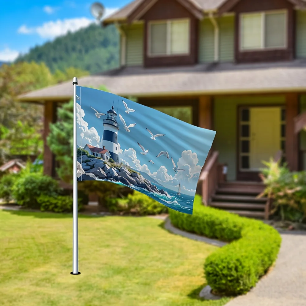 Seagulls Lighthouse Coastline Beach Flag Durable Acrylic Outdoor Garden Yard Decoration Banner
