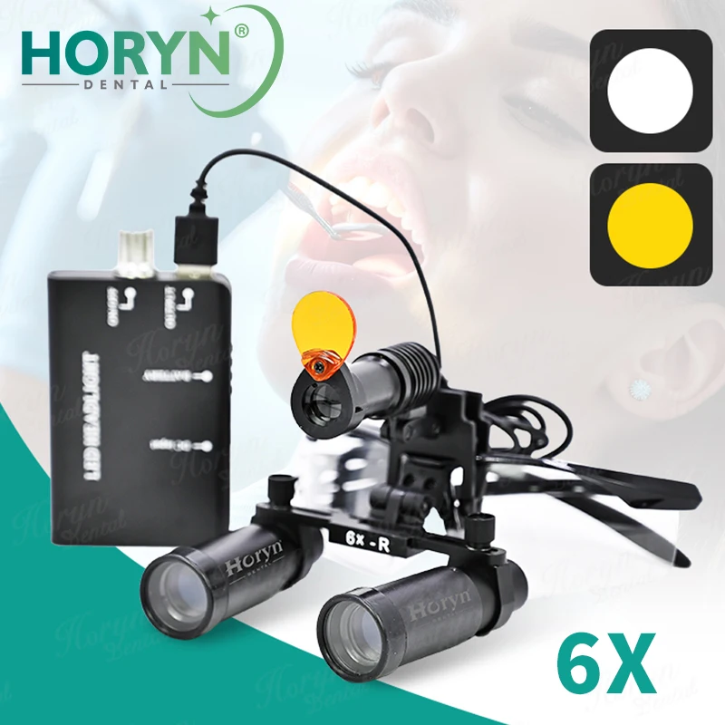 

Стоматологические лупы 6X, бинокулярная лупа для стоматолога, 5 Вт, светодиодная медицинская лупа, хирургическая лупа, 360-460 мм, стоматологические очки