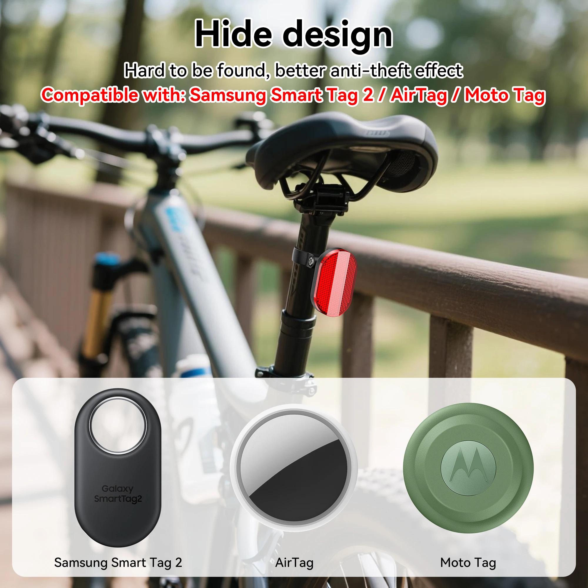 IPX8 Waterproof SmartTag2 Bike Mount GPS Tracker Holder with Hidden Reflectors for Galaxy Smart Tag2 Case